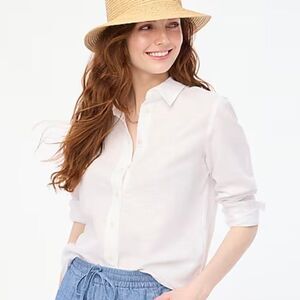J. Crew factory Linen-blend button-up shirt in White NWT stains on collar Med.